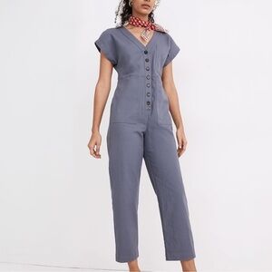 Madewell blue/grey cap sleeve jumpsuit